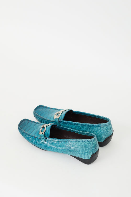 Stuart Weitzman Blue Embossed Leather Loafer