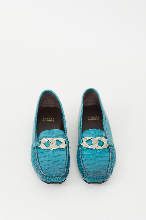 Stuart Weitzman Blue Embossed Leather Loafer