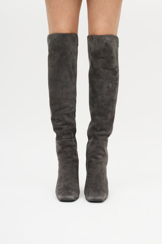 Stuart Weitzman Grey Suede Square Toe Boot