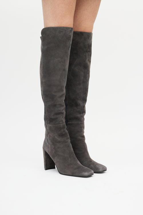 Stuart Weitzman Grey Suede Square Toe Boot