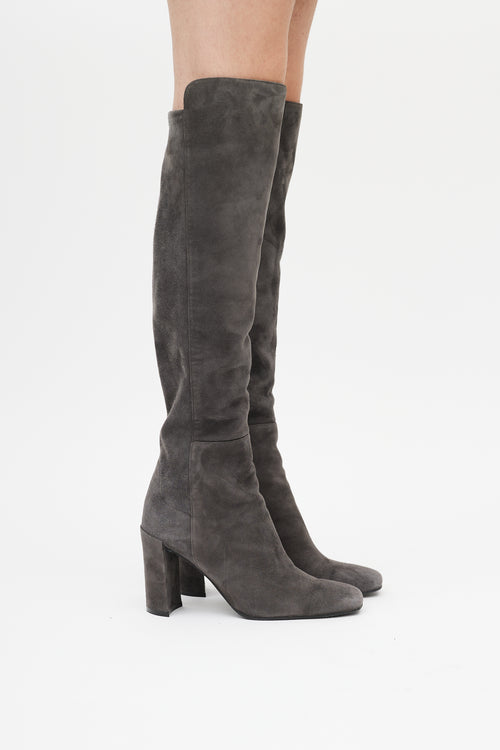 Stuart Weitzman Grey Suede Square Toe Boot