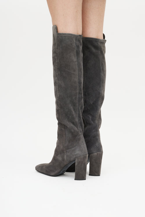 Stuart Weitzman Grey Suede Square Toe Boot