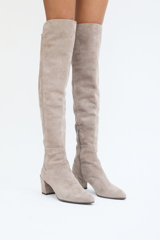 Stuart Weitzman Grey Suede Thigh High Block Heel Boot