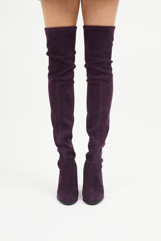 Stuart Weitzman Purple Suede Thigh High Pump Boot