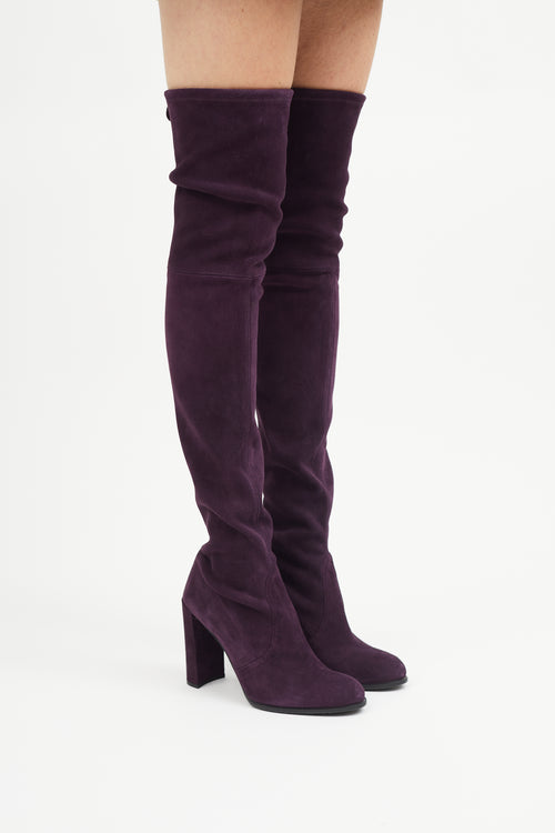 Stuart Weitzman Purple Suede Thigh High Pump Boot