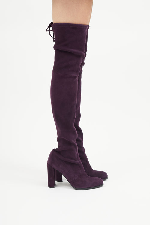 Stuart Weitzman Purple Suede Thigh High Pump Boot