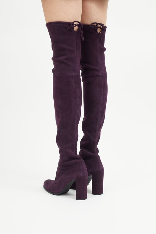 Stuart Weitzman Purple Suede Thigh High Pump Boot