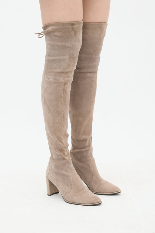 Stuart Weitzman Taupe Suede Thigh High Boot