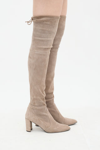 Stuart Weitzman Taupe Suede Thigh High Boot