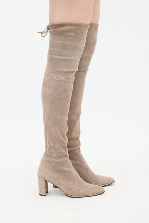 Stuart Weitzman Taupe Suede Thigh High Boot