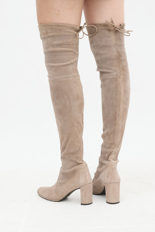 Stuart Weitzman Taupe Suede Thigh High Boot