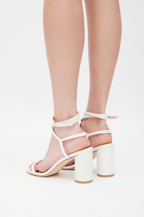 Stuart Weitzman White Leather Merinda Block Heel