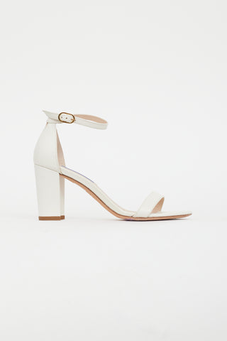 Stuart Weitzman White Pebbled Leather Sandal