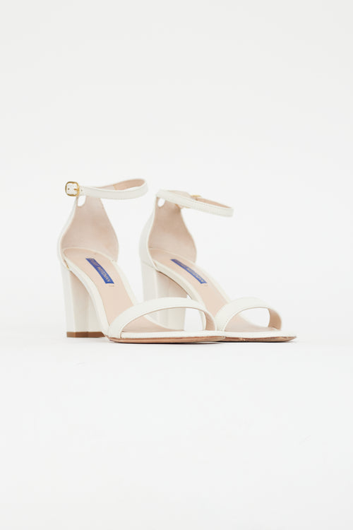 Stuart Weitzman White Pebbled Leather Sandal