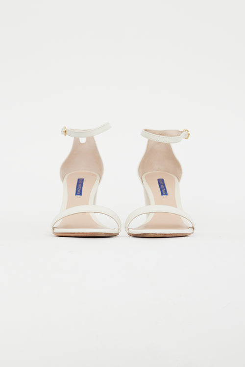 Stuart Weitzman White Pebbled Leather Sandal