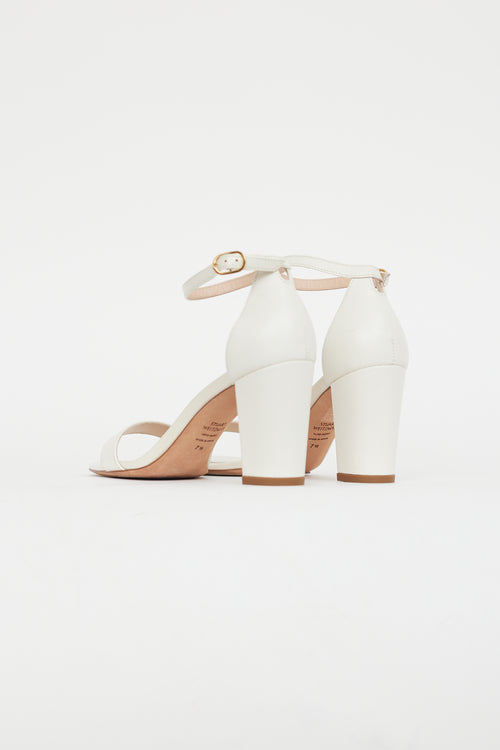 Stuart Weitzman White Pebbled Leather Sandal