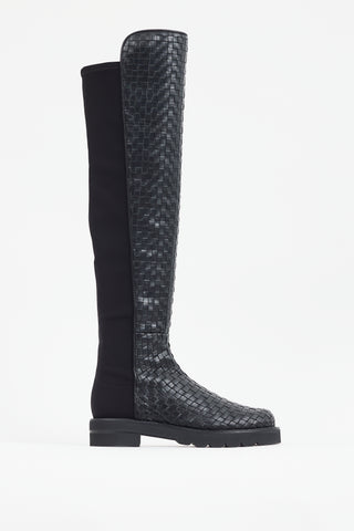 Stuart Weitzman Black 5050 Woven Leather Knee High Boot