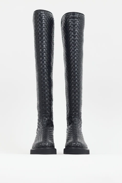 Stuart Weitzman Black 5050 Woven Leather Knee High Boot