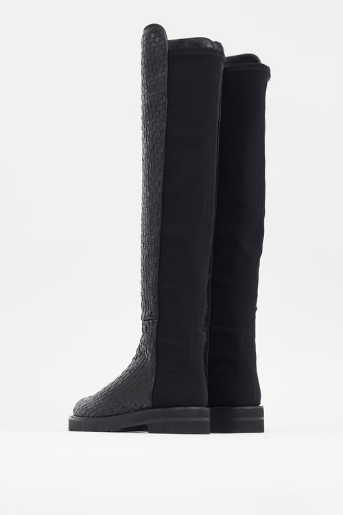 Stuart Weitzman Black 5050 Woven Leather Knee High Boot