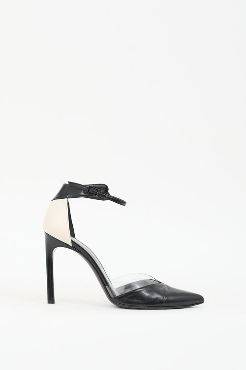 Stuart Weitzman Black 
Cream Leather D
Orsay Pump