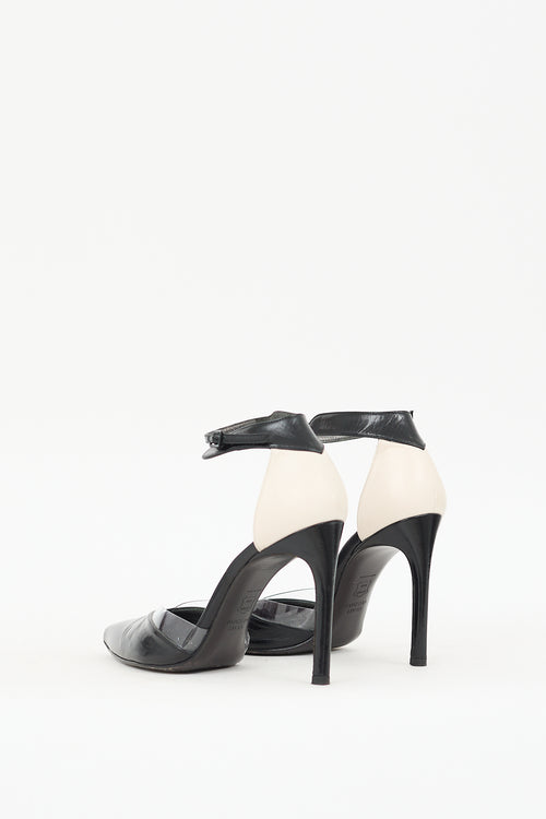 Stuart Weitzman Black 
Cream Leather D
Orsay Pump