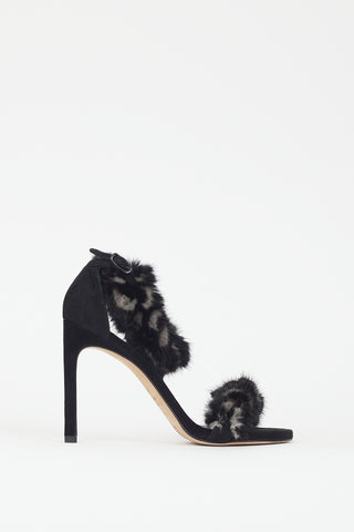 Stuart Weitzman Black 
Grey Fur Strap Heel