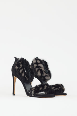 Stuart Weitzman Black 
Grey Fur Strap Heel