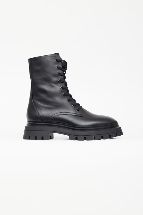 Stuart Weitzman Black Leather Combat Ankle Boot