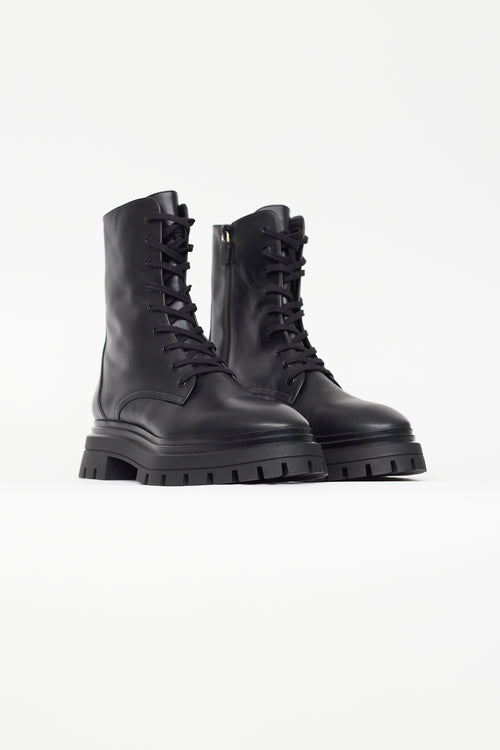 Stuart Weitzman Black Leather Combat Ankle Boot