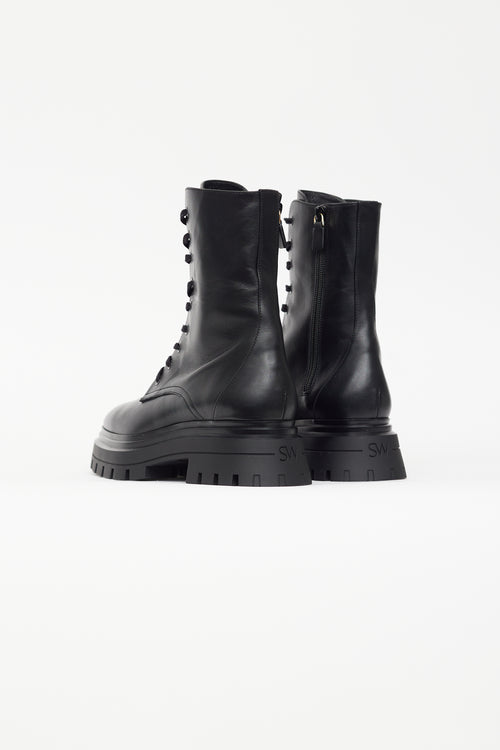 Stuart Weitzman Black Leather Combat Ankle Boot