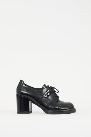 Stuart Weitzman Black Leather Heeled Derby