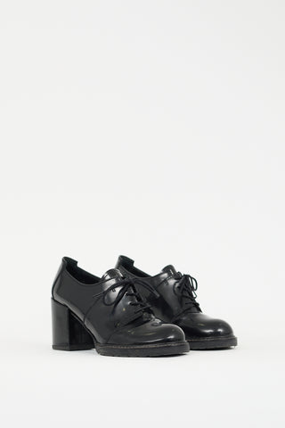 Stuart Weitzman Black Leather Heeled Derby