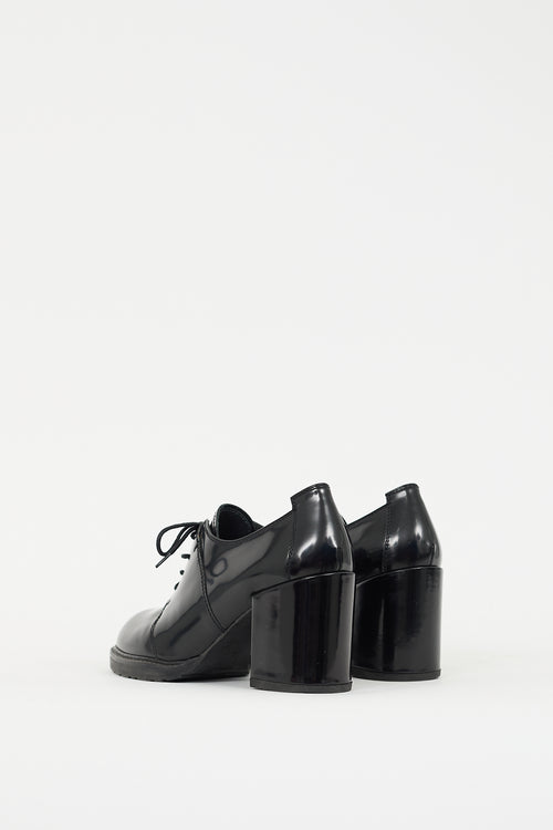 Stuart Weitzman Black Leather Heeled Derby