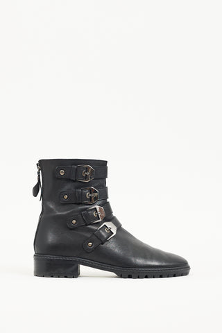 Stuart Weitzman Black Leather Jitterbug Biker Boot