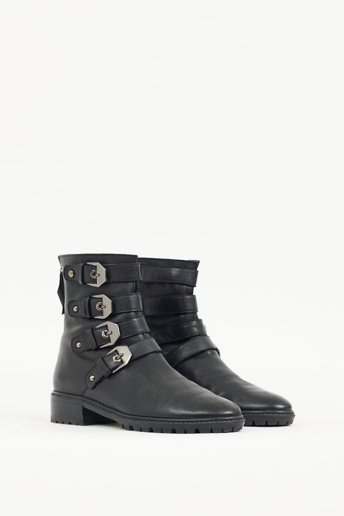 Stuart Weitzman Black Leather Jitterbug Biker Boot