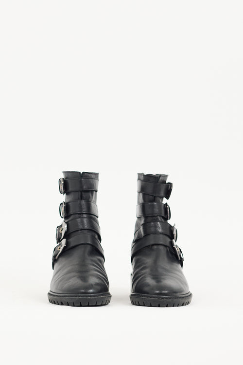 Stuart Weitzman Black Leather Jitterbug Biker Boot