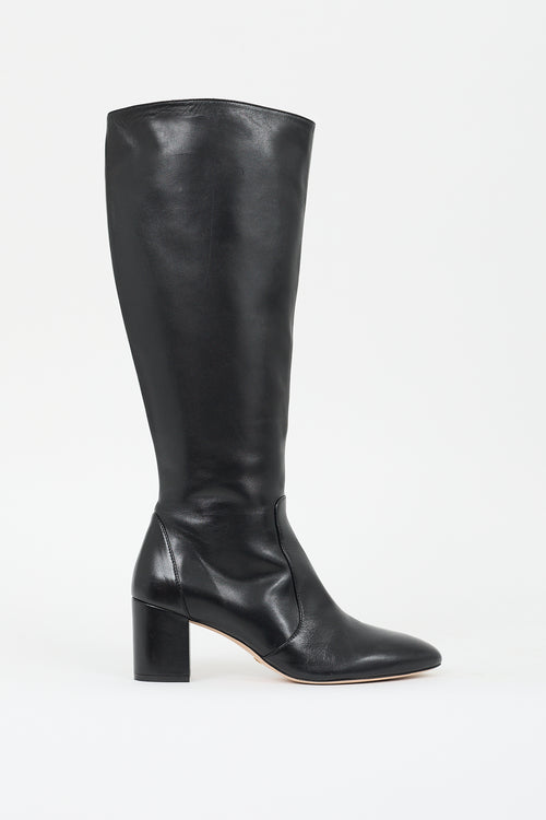 Stuart Weitzman Black Leather Yuliana Zip Knee High Boot