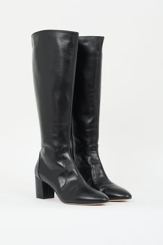 Stuart Weitzman Black Leather Yuliana Zip Knee High Boot