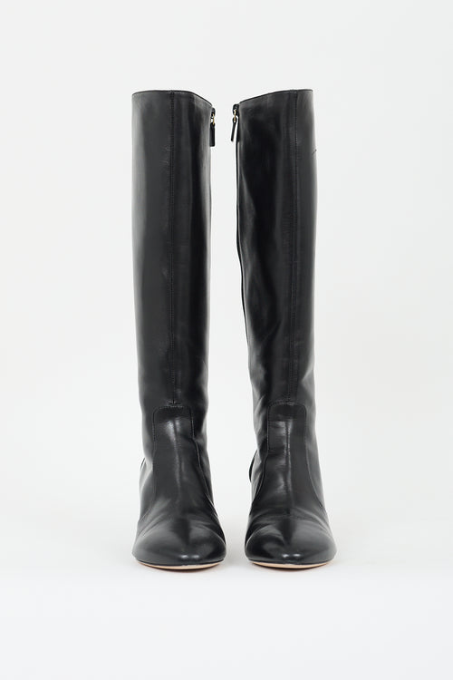 Stuart Weitzman Black Leather Yuliana Zip Knee High Boot