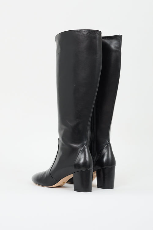 Stuart Weitzman Black Leather Yuliana Zip Knee High Boot