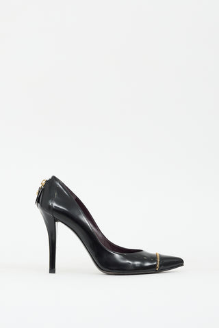 Stuart Weitzman Black Leather Zipper Pump