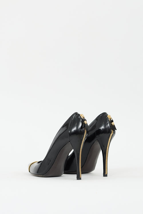 Stuart Weitzman Black Leather Zipper Pump