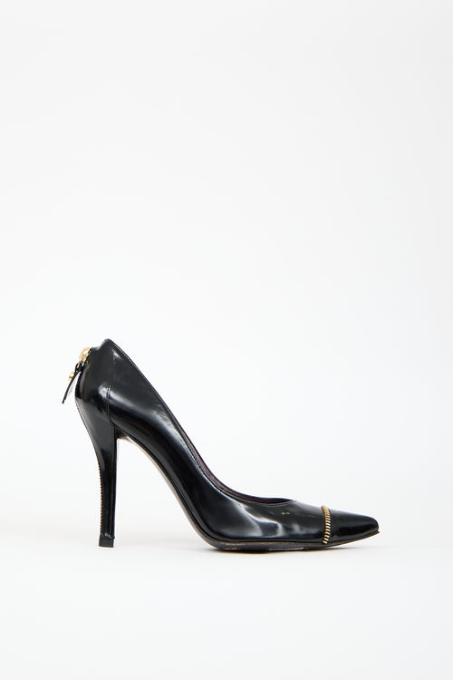 Stuart Weitzman Black Patent Leather Zipper Pump