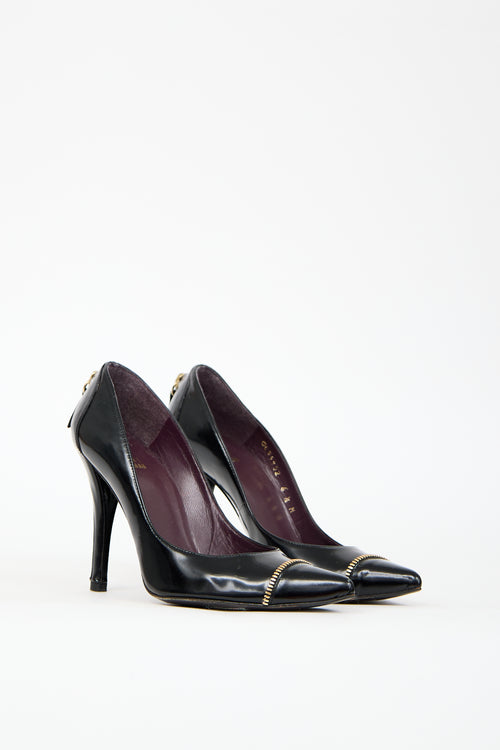 Stuart Weitzman Black Patent Leather Zipper Pump