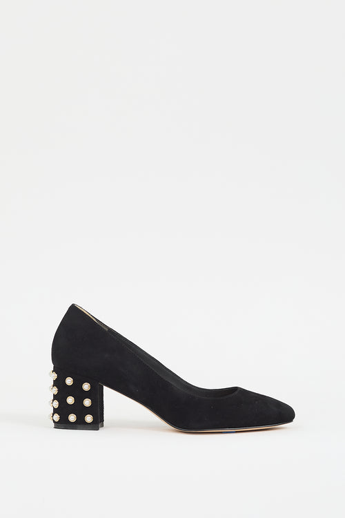 Stuart Weitzman Black Suede All Pearls Pump