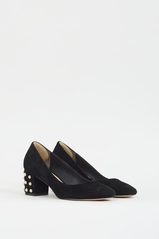 Stuart Weitzman Black Suede All Pearls Pump