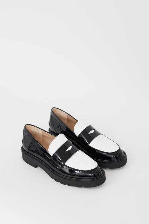 Stuart Weitzman Black 
White Patent Parker Lift Loafer