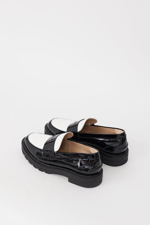 Stuart Weitzman Black 
White Patent Parker Lift Loafer