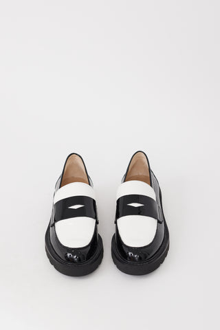 Stuart Weitzman Black 
White Patent Parker Lift Loafer