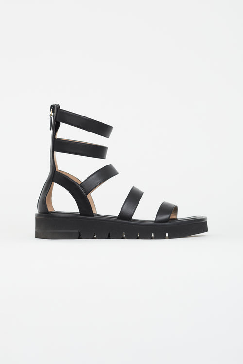 Stuart Weitzman Black Gala Lift Leather Strappy Sandal